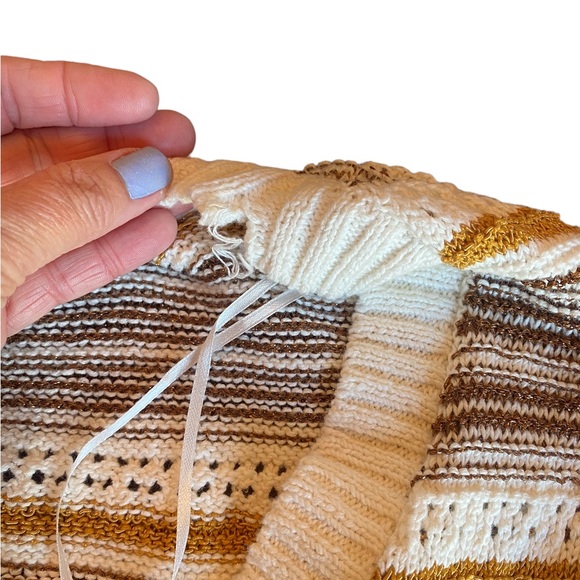 House of Harlow 1960 Puff Sleeve Cropped Neutral Striped Knit Cardigan S… - Picture 7 of 16